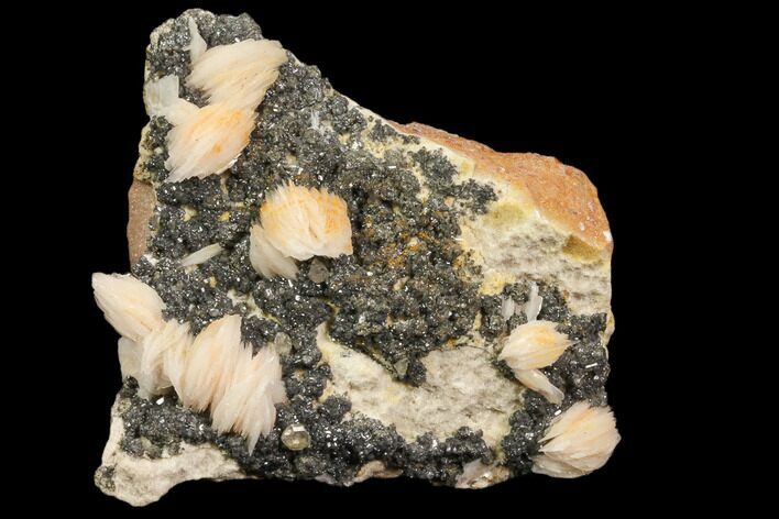 Cerussite Crystals with Bladed Barite on Galena - Morocco #82343